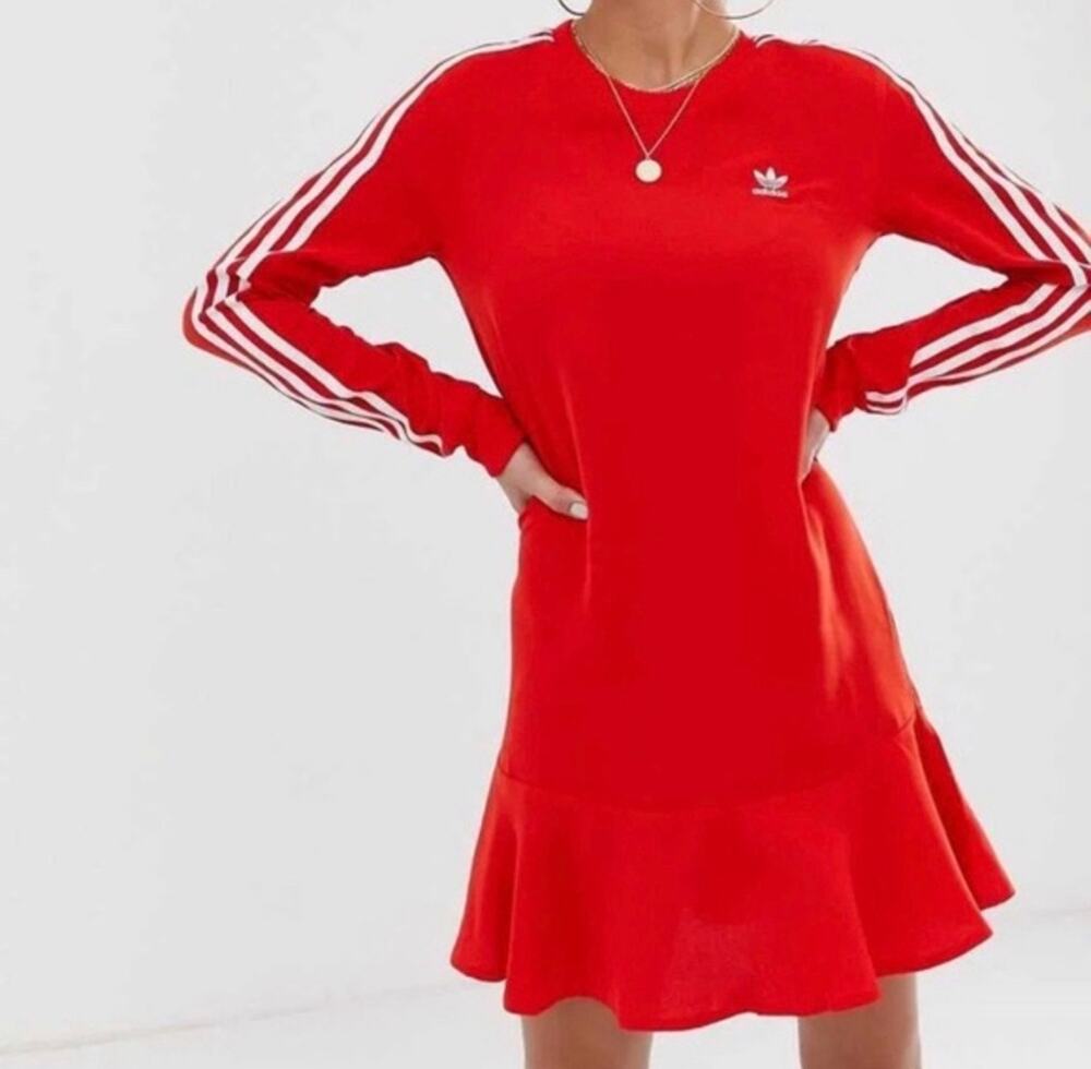 Adidas Sporty Dress Flounce Hem Coquette Red Long sleeves Small/Medium 2018 NEW